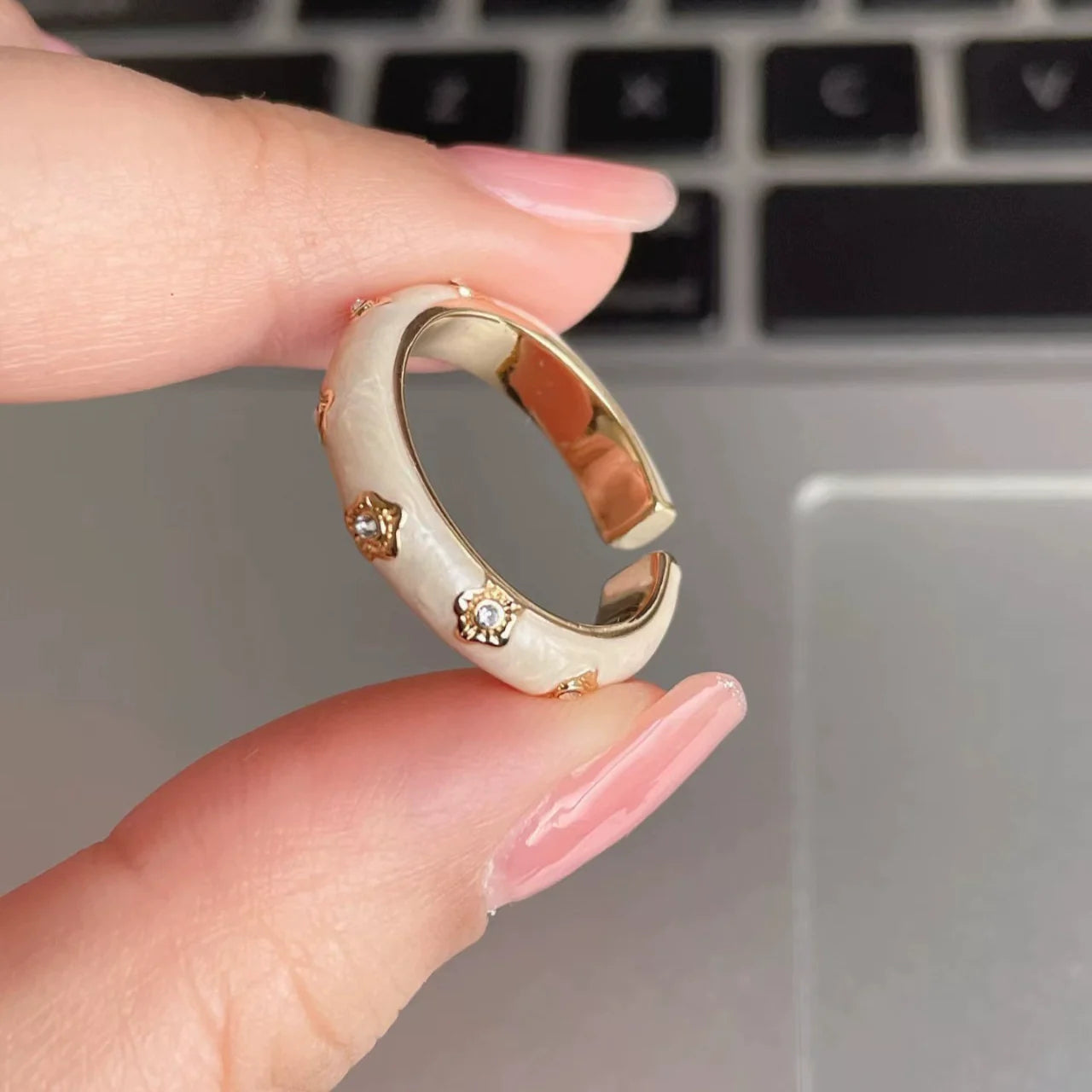 Tanisha Gilded Blossom Ring - Gilded White Flower Open Ring