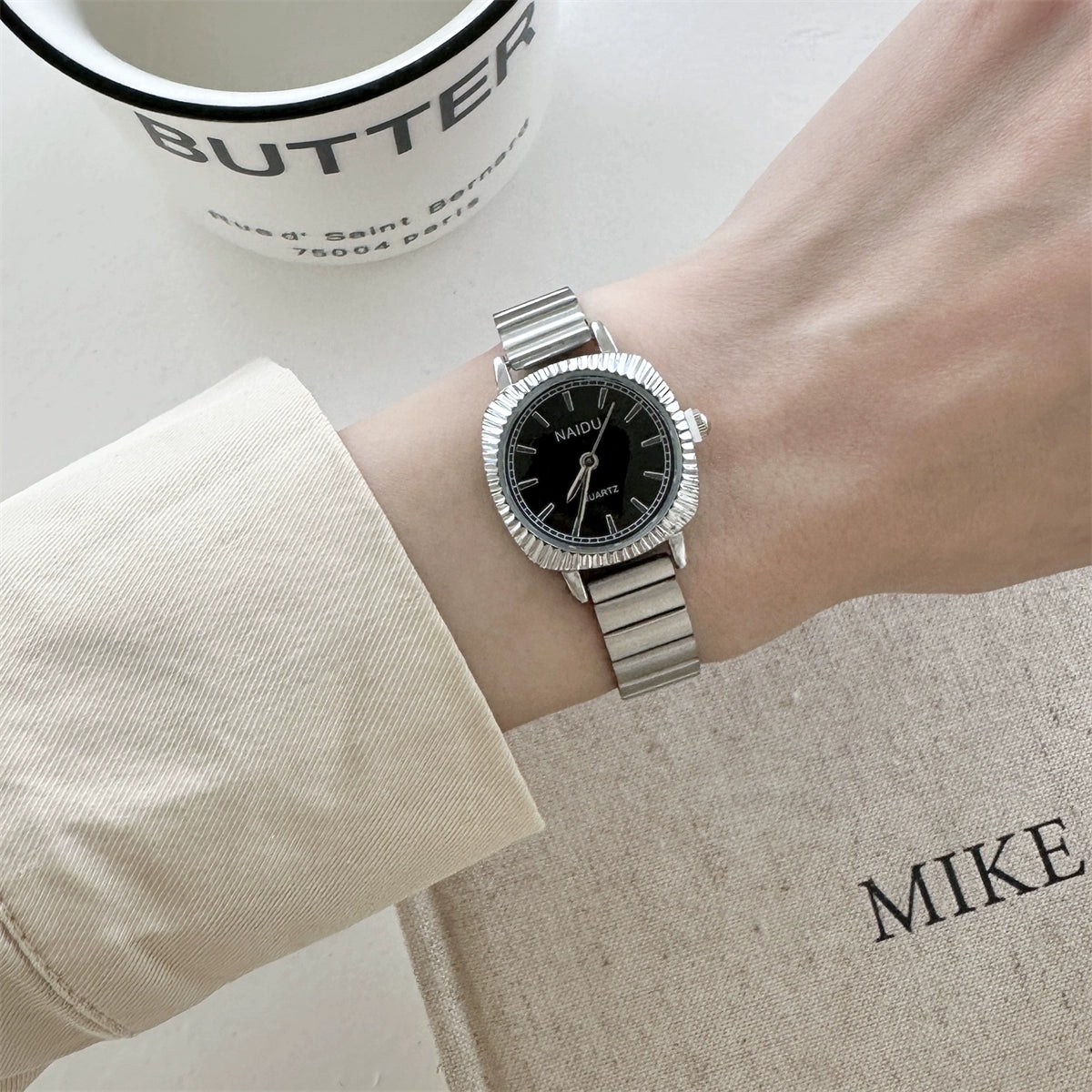 Kaycee Elegant Square Watch - Silver Strap Black Face [8C9KKLJB]