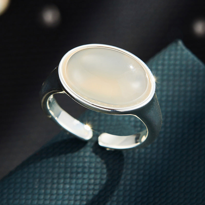 Jaiden Agate Aventurine Oval Ring - Warm White Agate [P5FPF1N4]