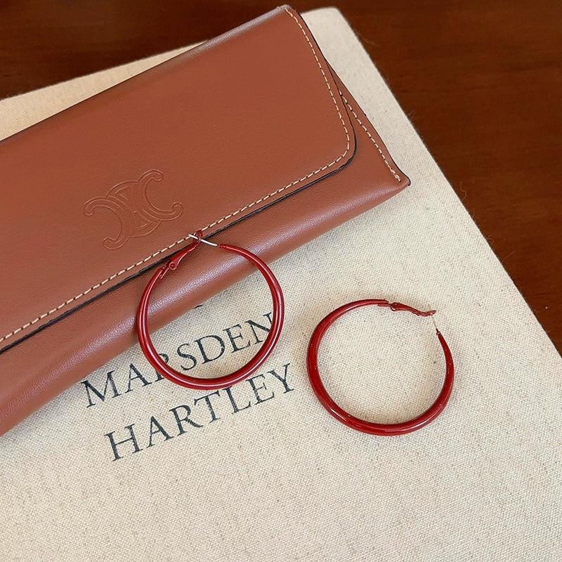 Judah Large Wine Hoop Earrings - 5cm Wine Red Hoop Earrings [9XGYT6DY]