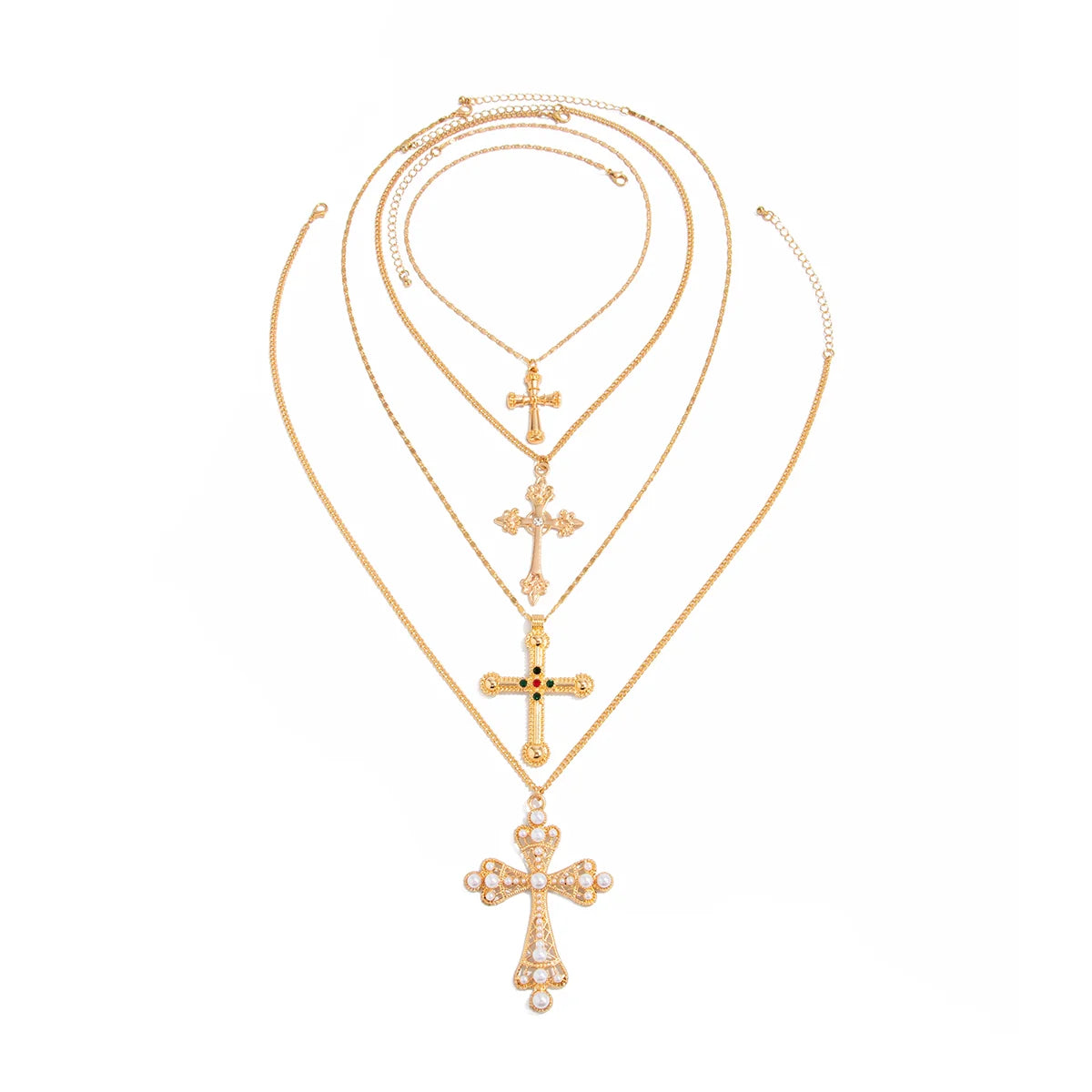 Isabella Layered Cross Necklace Set - Gold