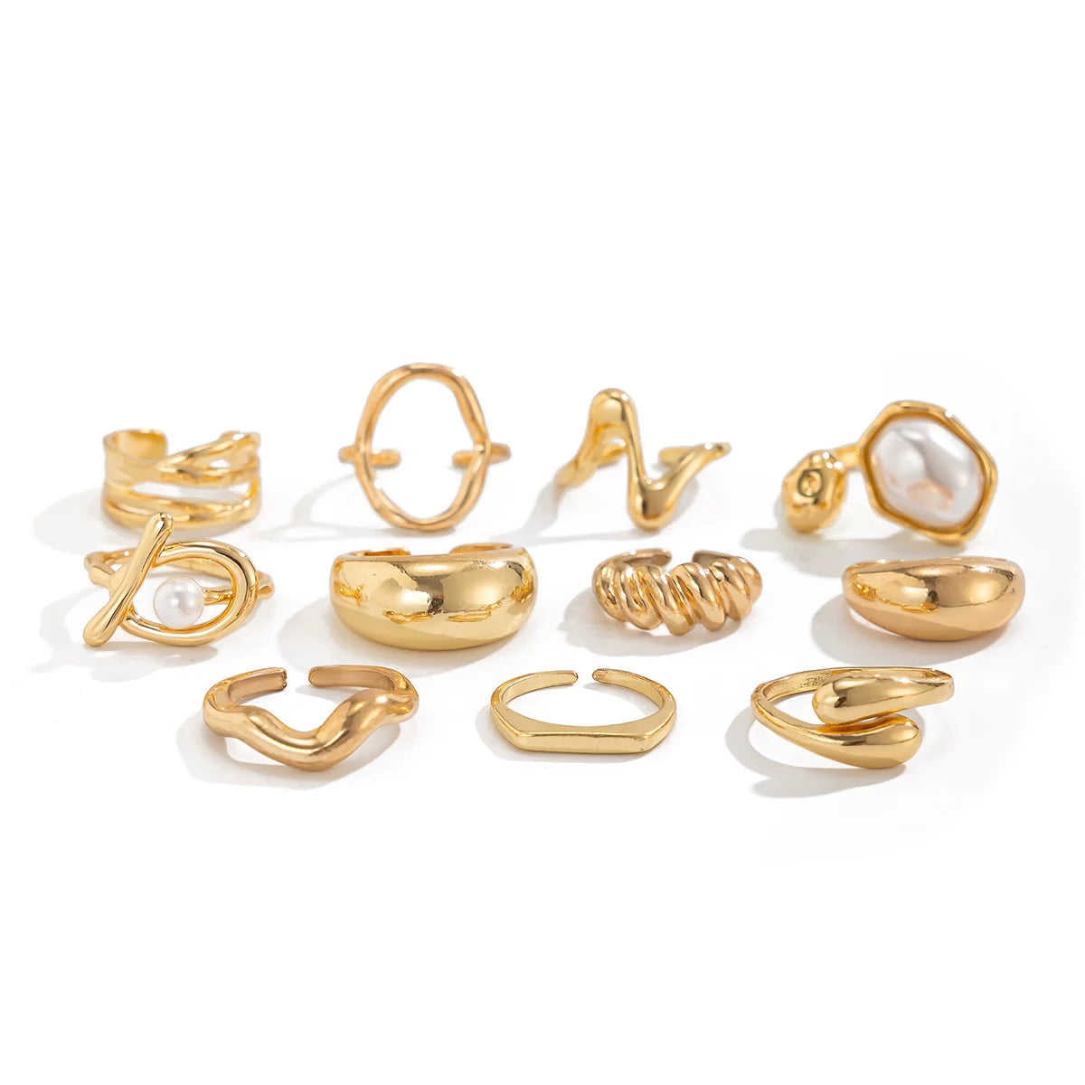 Moriah Irregular Stackable Ring Set - Light Gold 11-Piece Set