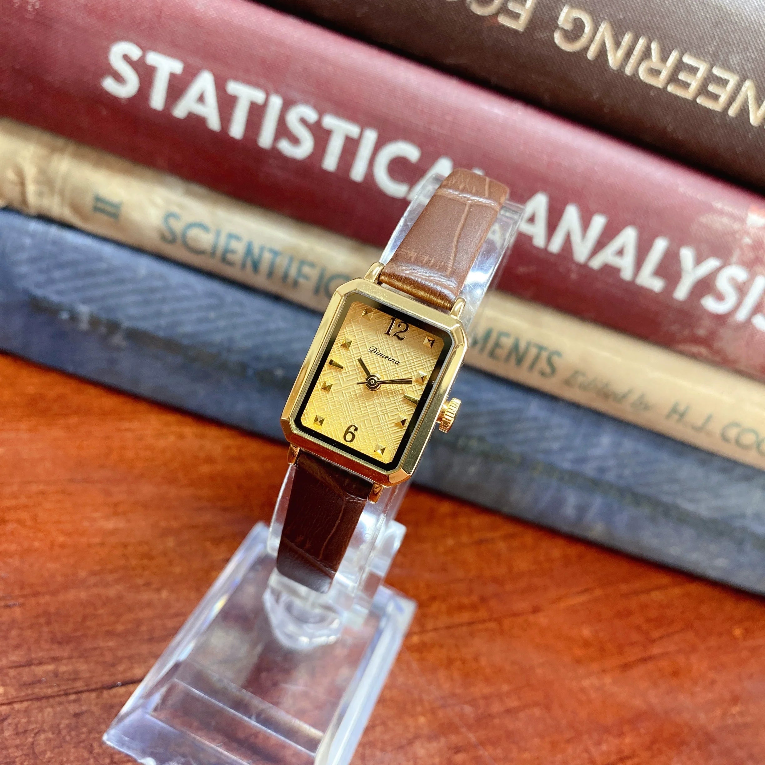 Destiny Vintage Square Gold Watch - Brown Gold Face Brown Strap