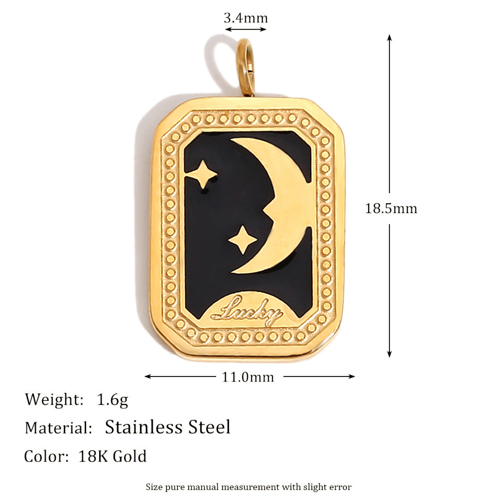 Jacie Geometric Gold Charms - Drip Oil Star Moon Square Pendant - Gold [RO9EE9NT]