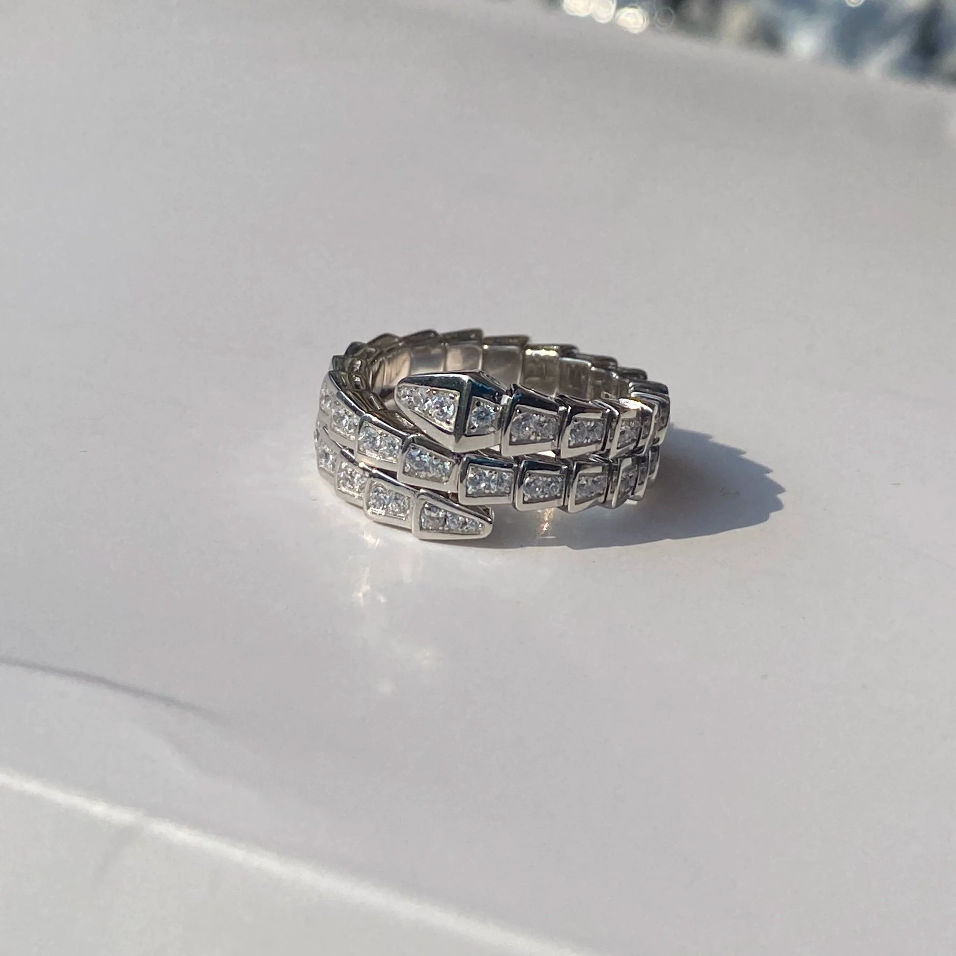 Brionna Serpent Embrace Ring - White Gold Narrow Full Pave Three-Coil Snake Ring