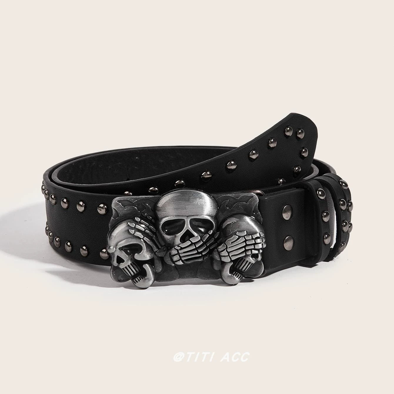 Bellamie Skull Rivet Belt - Skull Head Belt [WS3IW1D3]