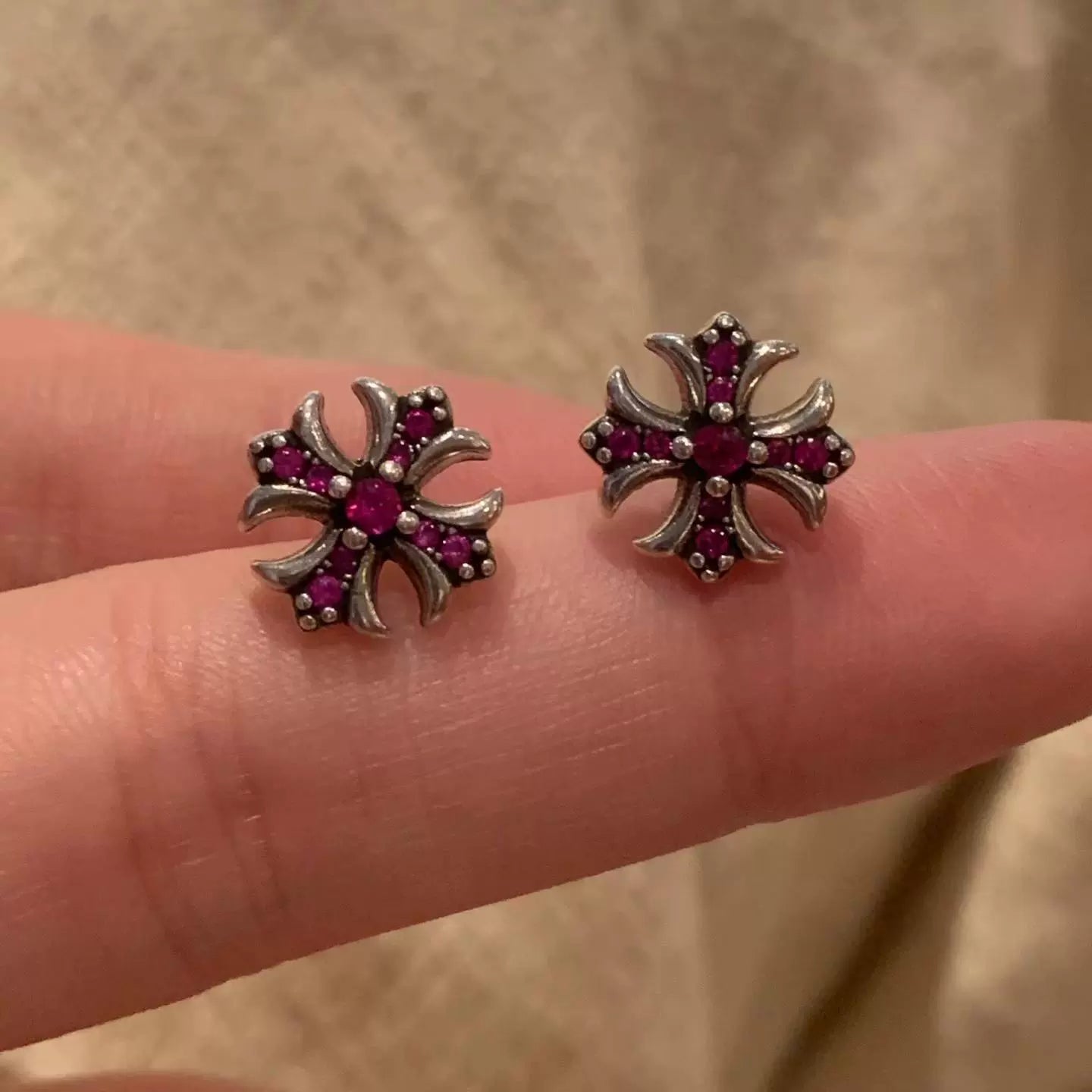 Gladys Petite Cross Earrings - Purple Stone