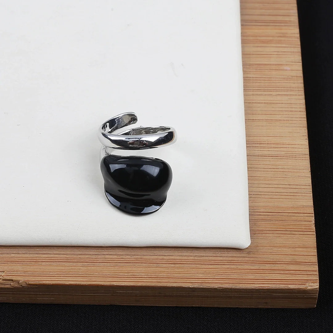 Holley Retro Color-Block Ring - Black + Silver