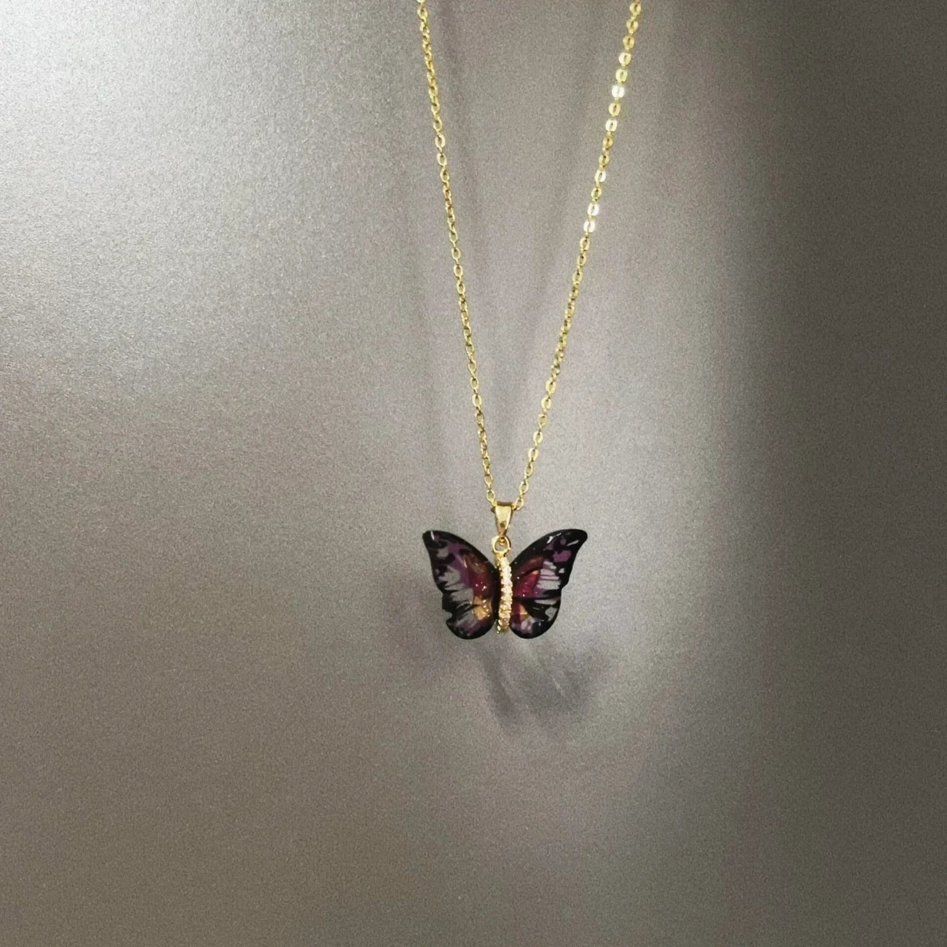 Alynna Iridescent Black Butterfly Necklace - Black Butterfly Necklace