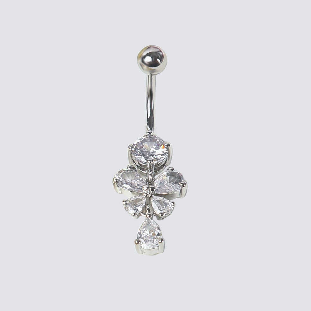 Therese Butterfly Teardrop Navel Ring - B Style (White Gold) [7G9HKGKV]