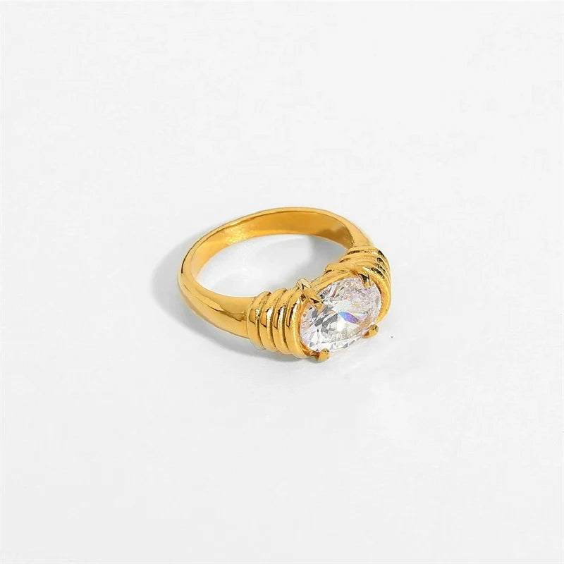 April Statement Gemstone Ring - Oval White Gemstone US Size 8