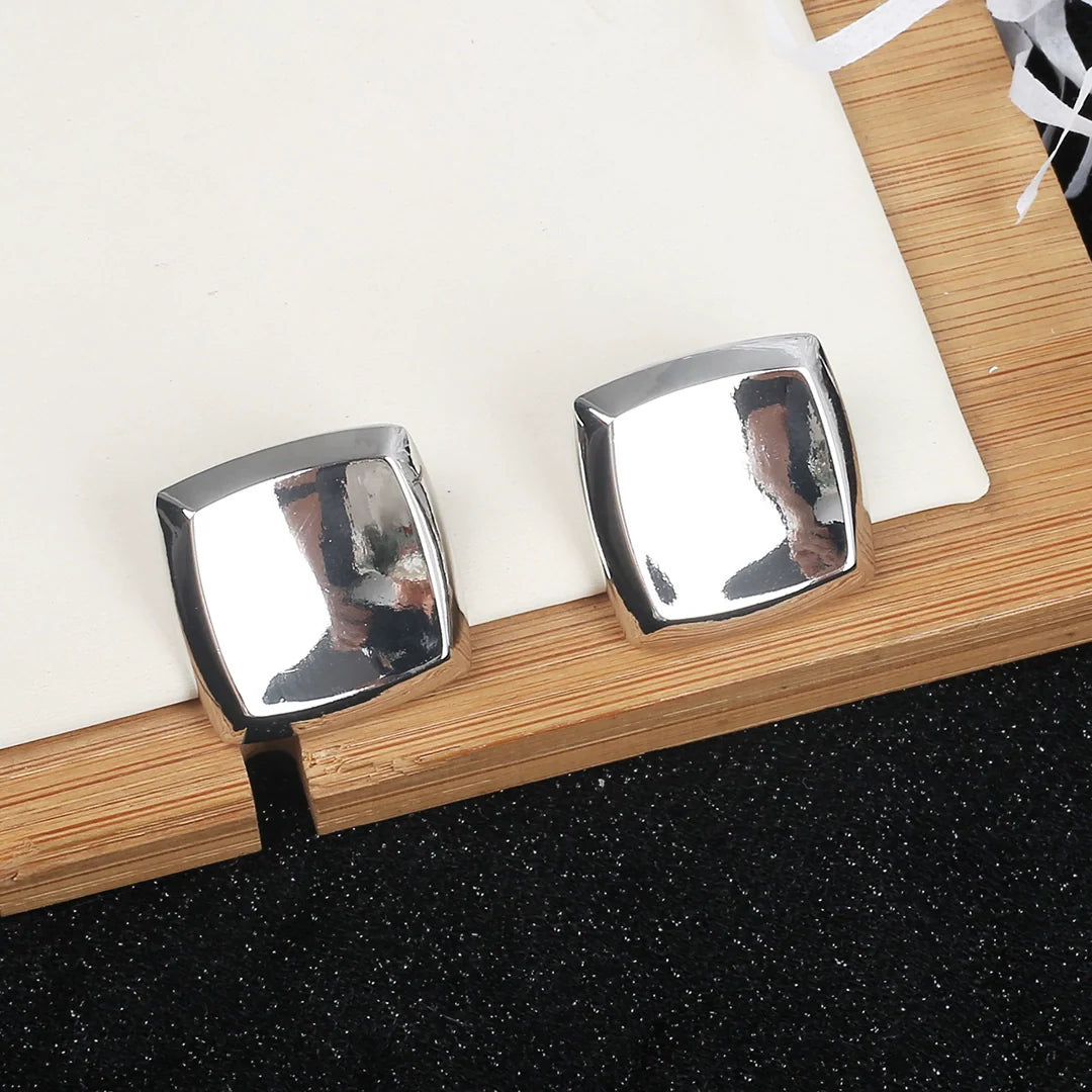 Raygan Vintage Square Earrings - Silver Small Stud