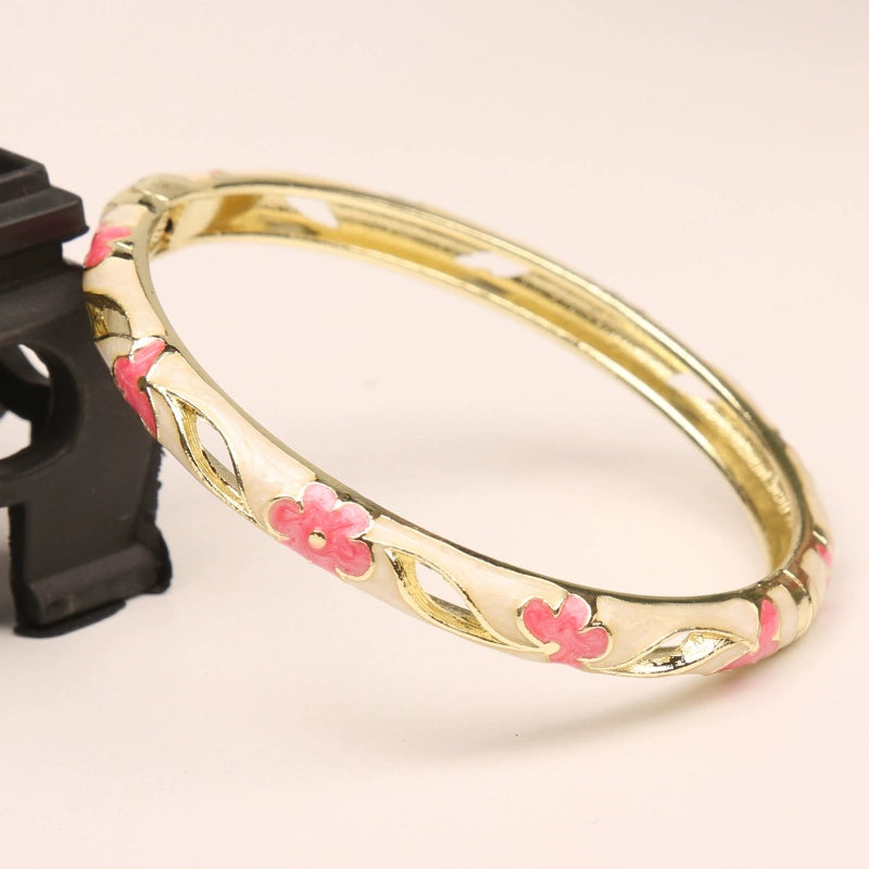 Weslynn Cloisonné Floral Bracelet - Rice Base Pink Flower [PTYRS02N]