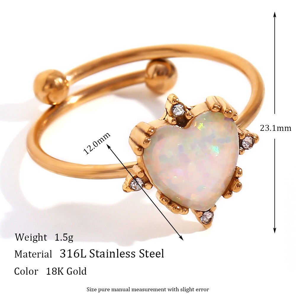 Aleksandra Opal Adjustable Ring - Adjustable Opal Heart Ring - Gold White [11SKUI6O]