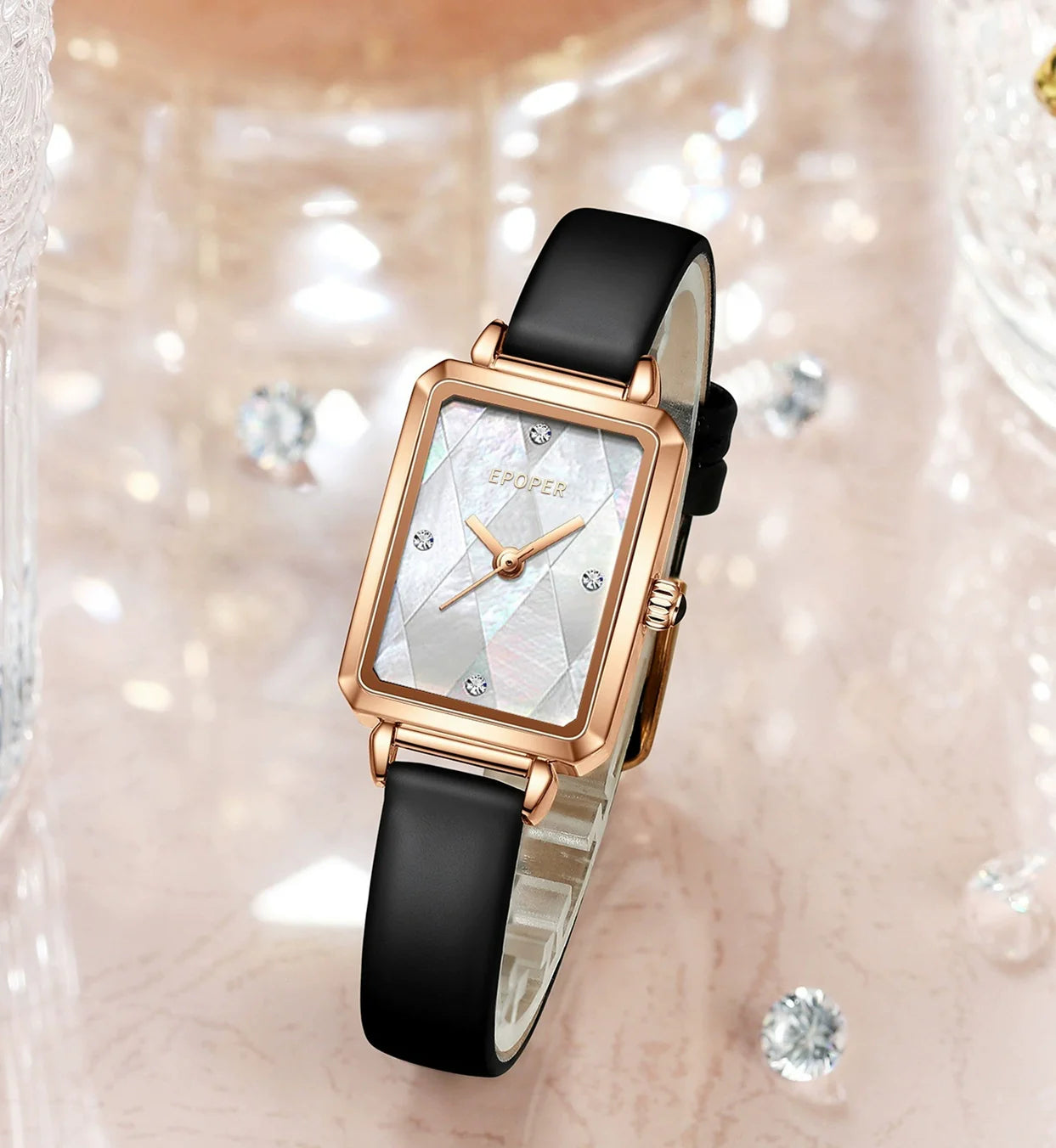 Kamyra Vintage Square Watch - Black Strap Plaid Dial