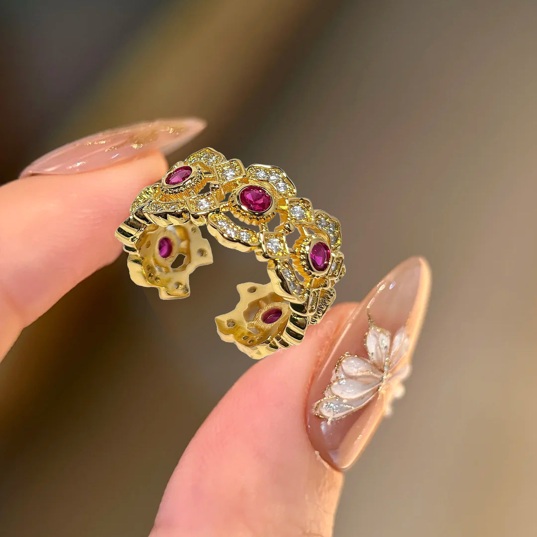 Eulalia Red Crystal Halo Ring - Gold [M43GPUYP]