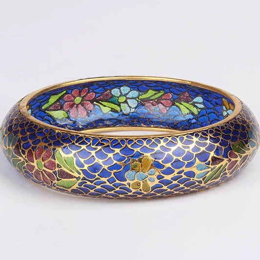 Bryana Ornate Enamel Bangle - Blue (1.8cm Width, 6.5cm Inner Diameter)