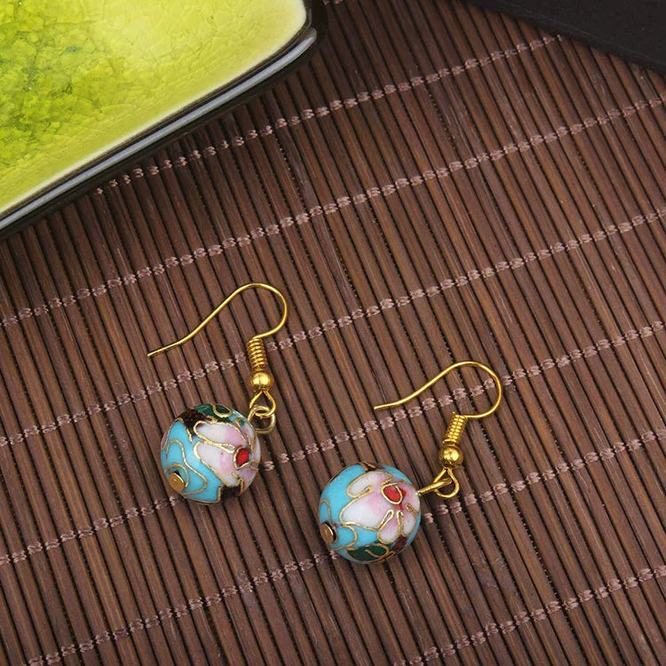 Jo Enamel Drop Earrings - Sky Blue Round Bead