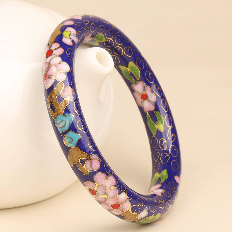 Zoi Floral Cloisonné Bracelet - Dark Blue Plum Blossom (12mm Width) [IK8PZ85Z]