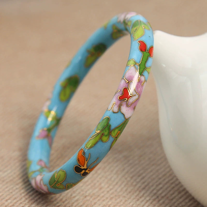 Zoi Floral Cloisonné Bracelet - Sky Blue Peony (8mm Width) [MT2LAZR7]