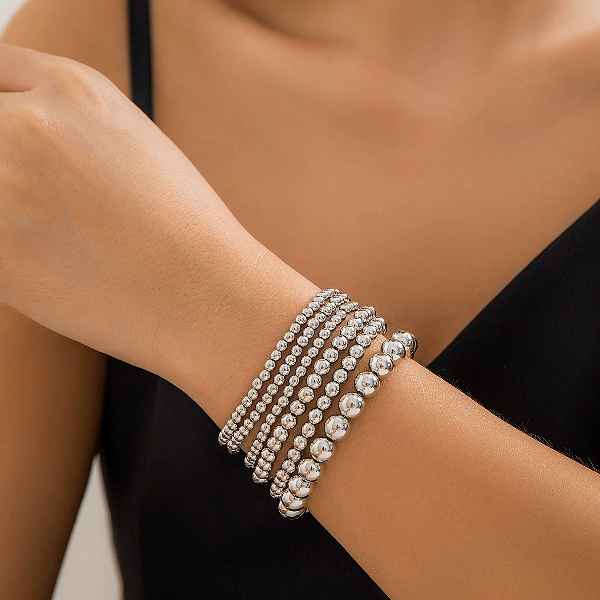 Cattleya Layered Charm Bracelet Set - Silver-tone 6-piece Set (Style 13) [D4ELS1HP]