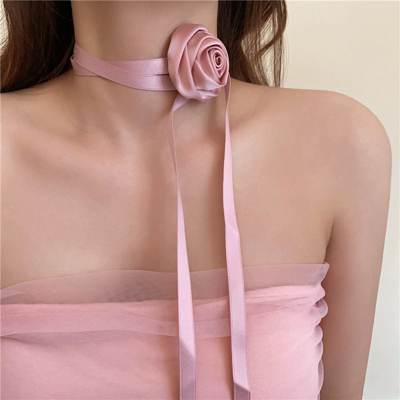 Kinzley Satin Rose Necklace - Pink [A5J23AJX]
