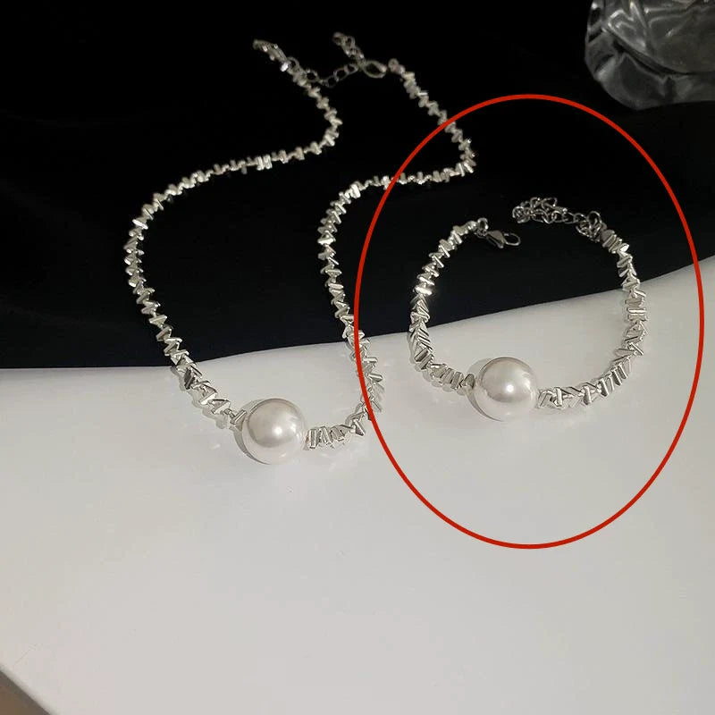 Naima Shattered Pearl Necklace - Small Triangle Shattered Silver Pearl Bracelet