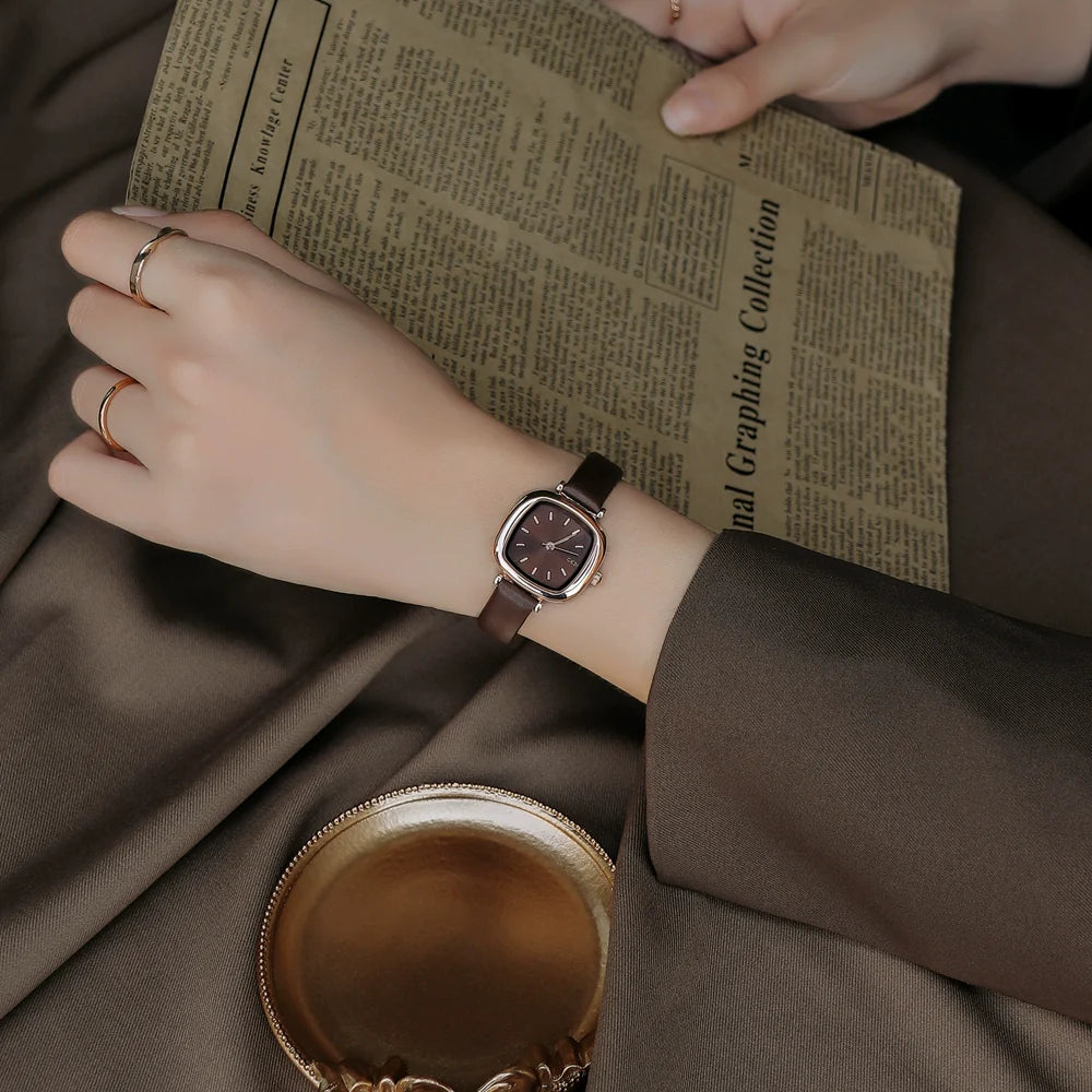 Nalayah Elegant Square Leather Watch - Stylish Coffee