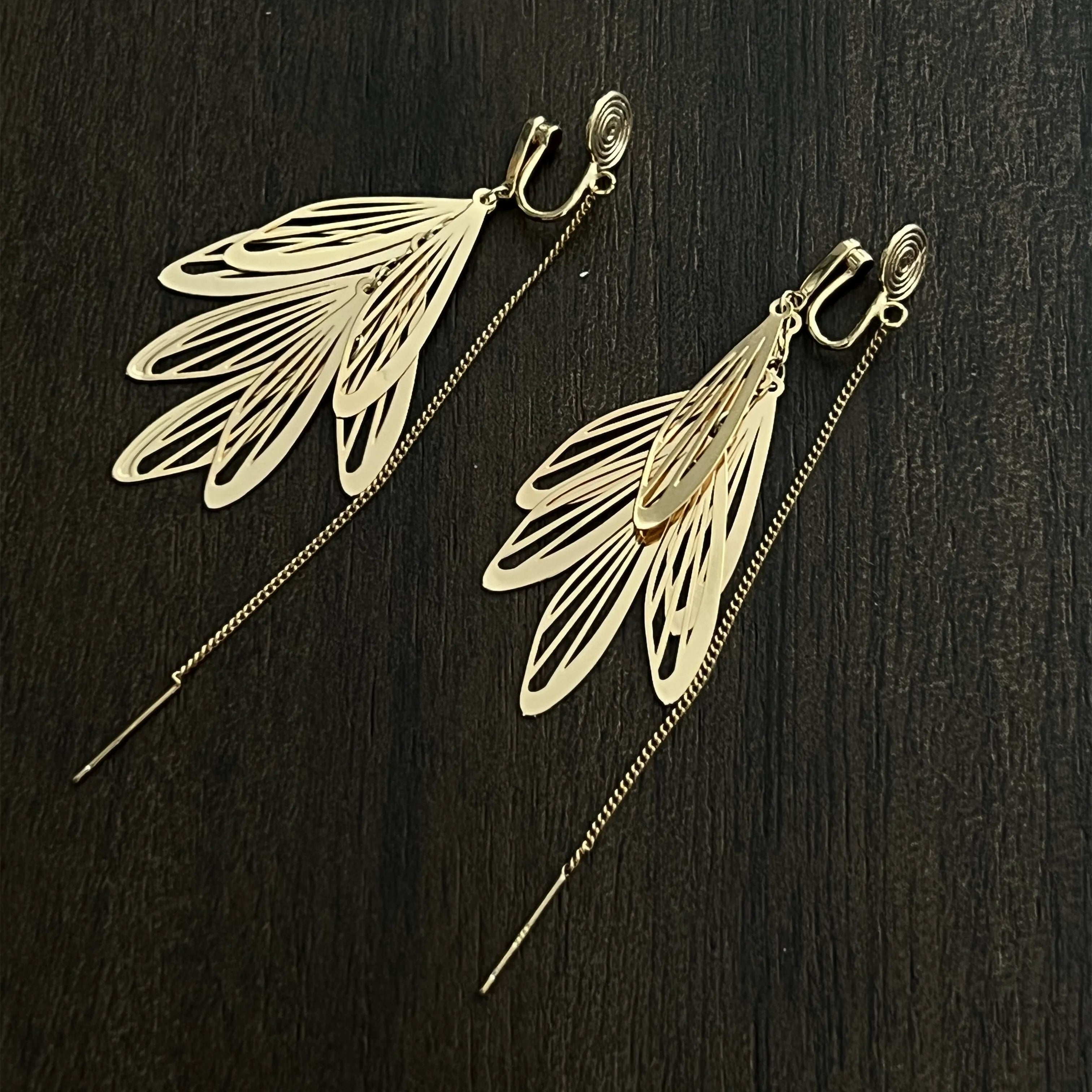 Ramiah Golden Wing Tassel Earrings - Ear Clip Style