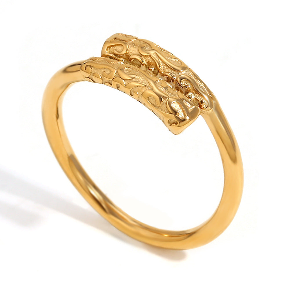 Vicky Gold Hammered Flower Ring - Black Mythology Monkey King Jingu Bang Men's Ring - Gold [TLSMZ7QV]