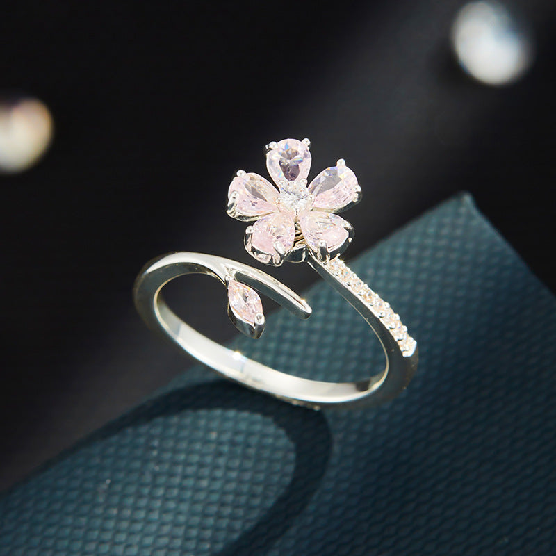 Zadie Floral Zircon Open Ring - Gold [O72SEQRB]