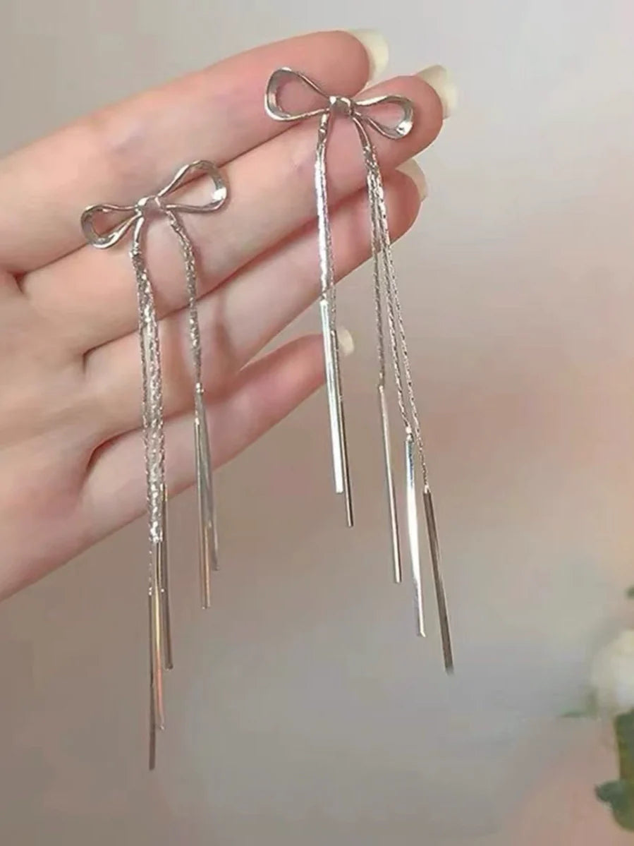 Marlayna Star Tassel Drop Earrings - Bow Long Earrings