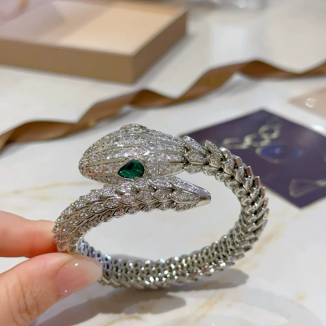 America Diamond Serpent Bracelet - White Gold Malachite Full Diamond