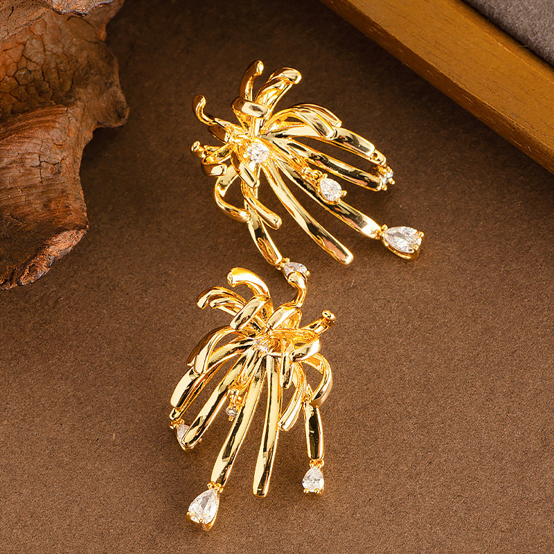 Etty Crystal Bloom Tassel Earrings - Gold [5OOSEYKJ]