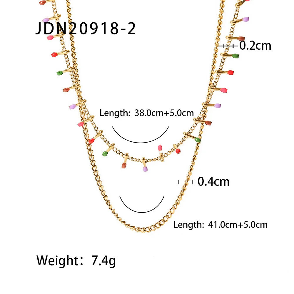 Janay Layered Enamel Tassel Necklace - JDN20918-2