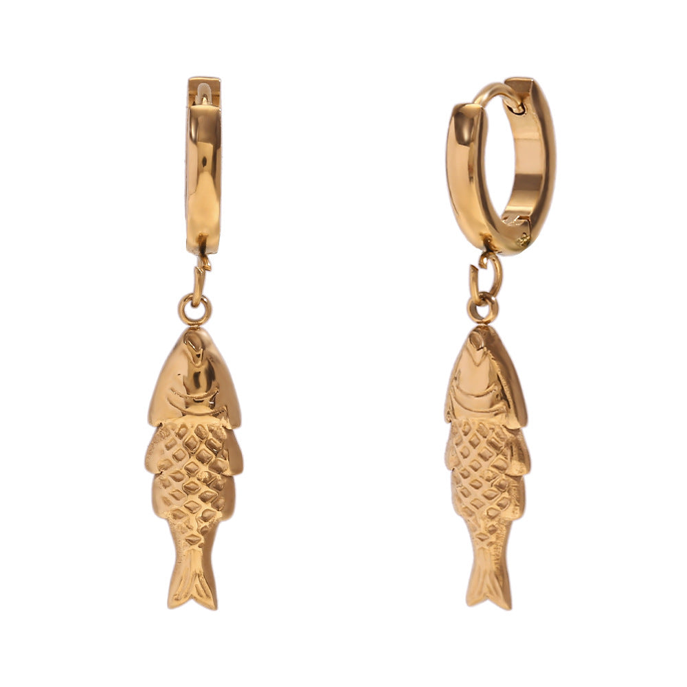 Brailynn Gilded Ocean Charm Hoops - Fish Charm [RNYC5XS0]