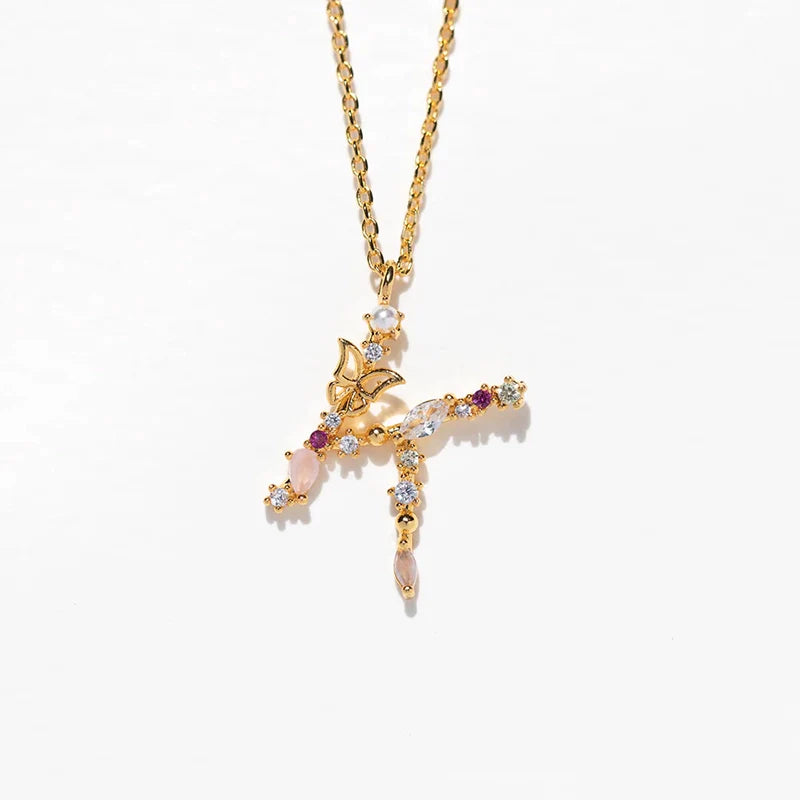 Joelle Golden Butterfly Initial Necklace - K Initial