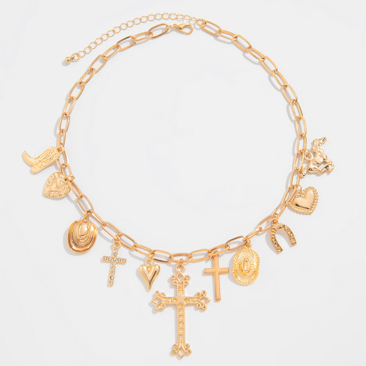 Luciana Layered Pendant Necklace - Gold Cross Pendant [FTKJW0EL]