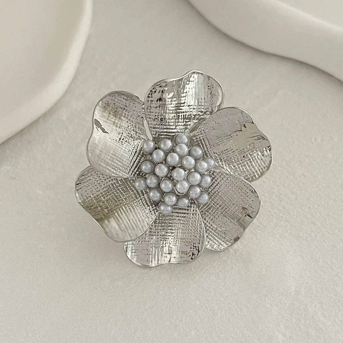 Zada Pearl Bloom Rings - 3D Flower Silver