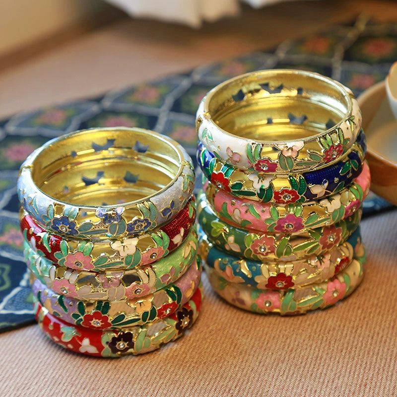 Kynli Floral Cloisonne Bracelet - Inner Diameter 6cm, Face Width 1.3cm [ZP1402BE]