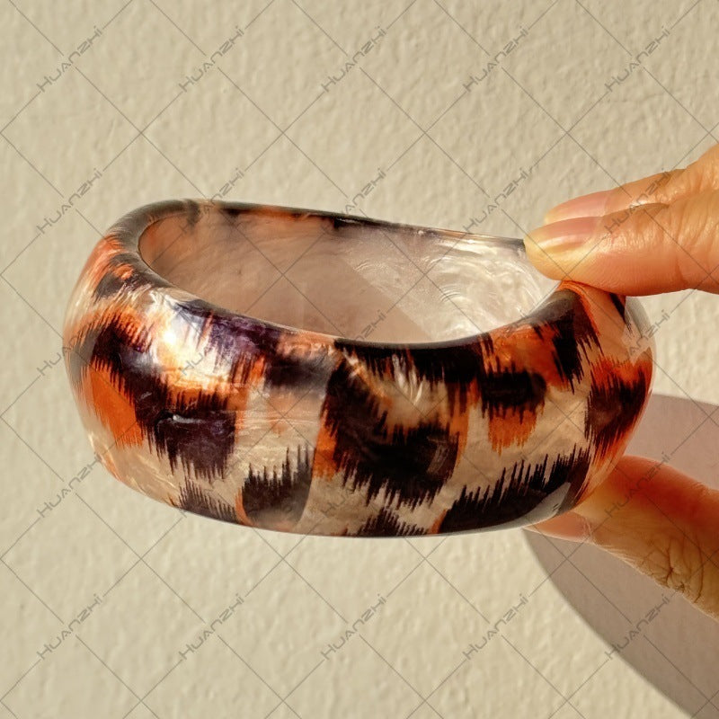 Liesl Chunky Resin Bracelet - Black & Brown Abstract [QTQS92YJ]