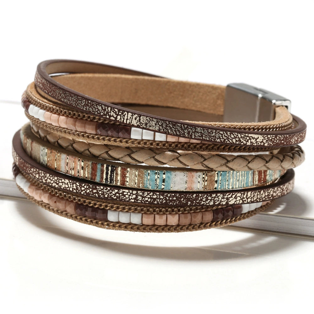 Georgia Woven Leather Bracelet - Khaki [J534CA93]