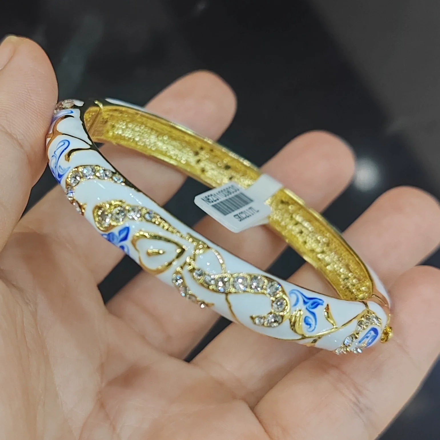Nicolette Enamel Cuff Bracelet - Blue and White Porcelain