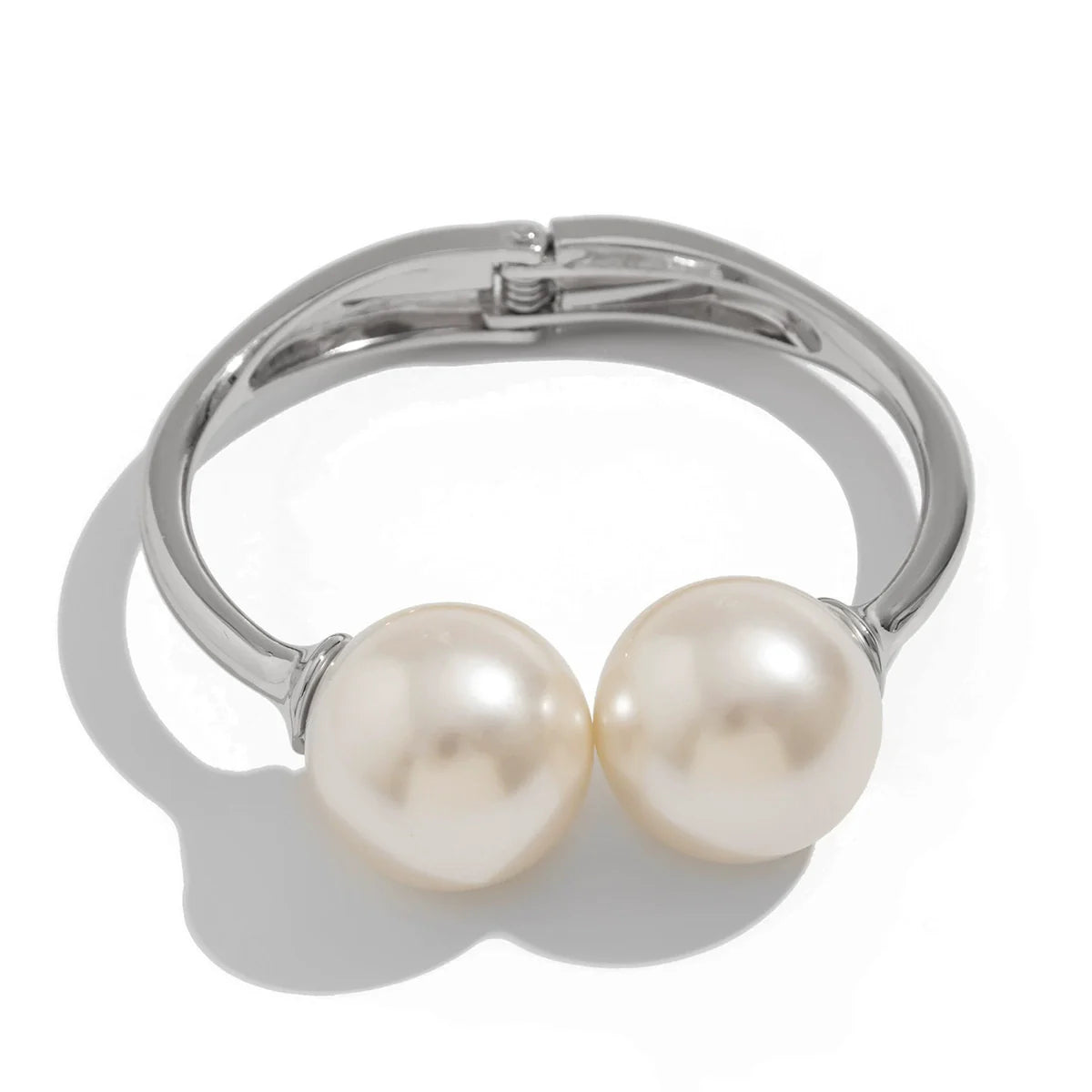 Glory Modern Geometric Bangle - Open Faux Pearl Silver