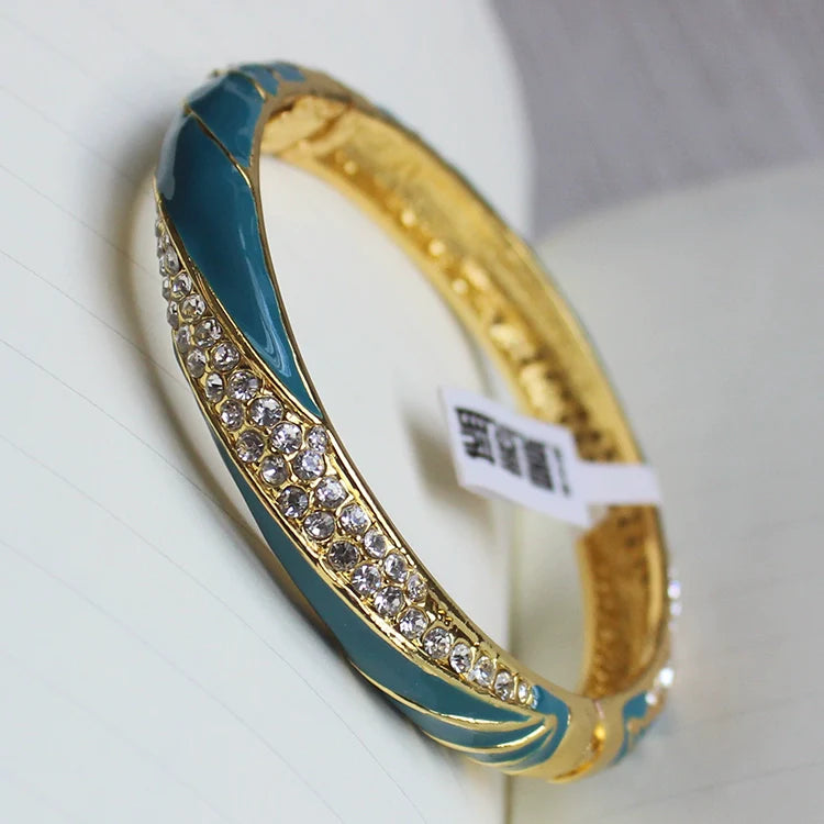 Kalina Enamel Cuff Bracelet - Peacock Blue
