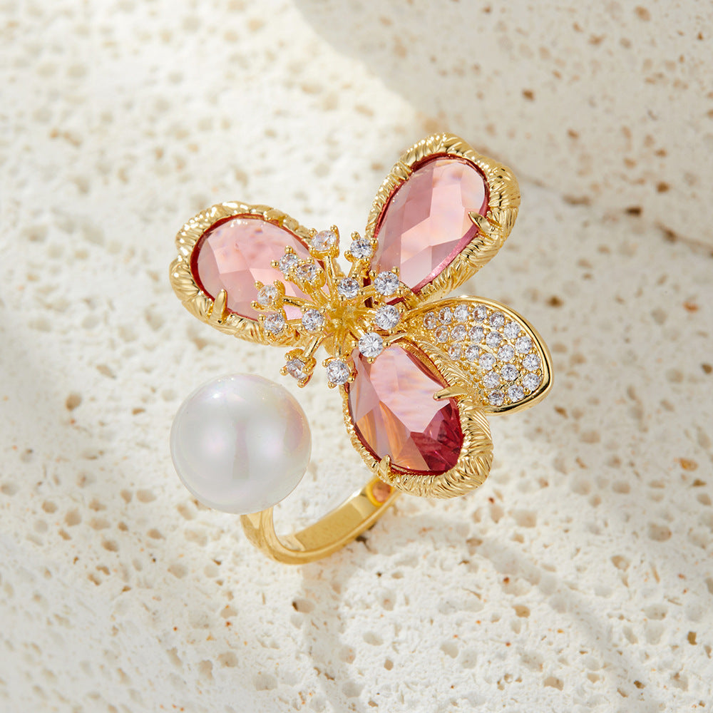 Amaya Pink Crystal Flower Ring - Style 1 [56XCSK6N]