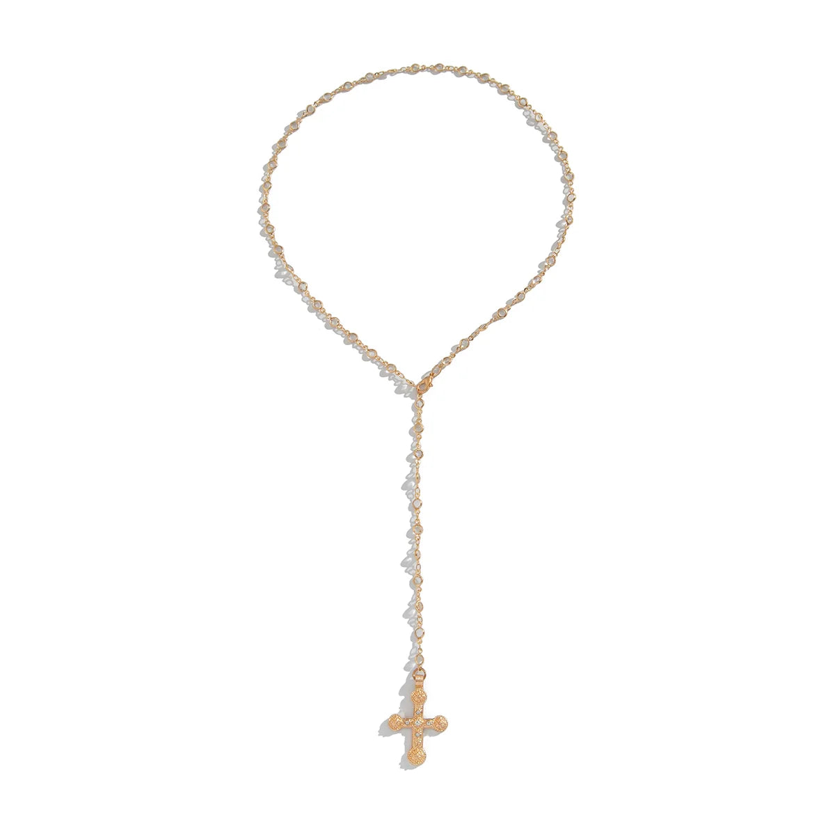 Kadynce Crystal Cross Necklace - Clear Crystal Gold