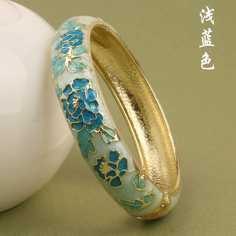 Lana Chinoiserie Floral Bangle - Light Blue (15mm)