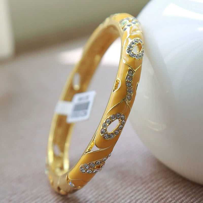 Azariyah Cloisonné Diamond Bangle - Yellow (0.8cm Face Width) [21VK8J12]