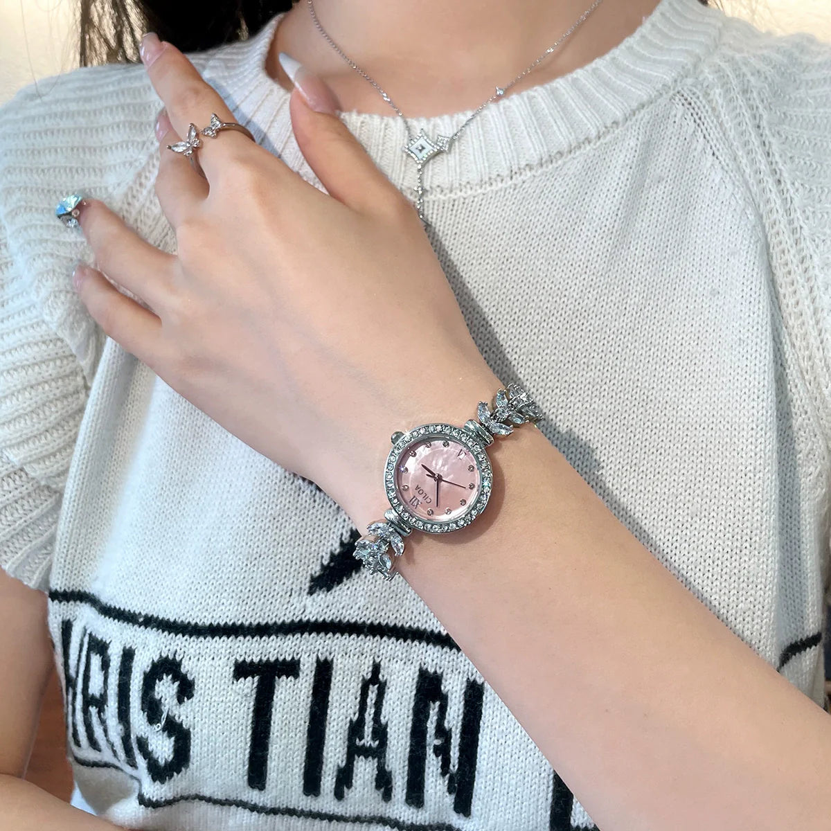 Daysha Rhinestone Mermaid Watch - Pink